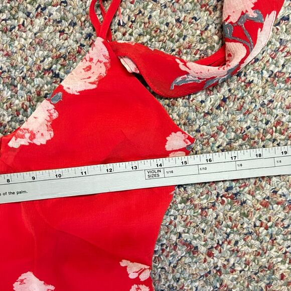 Lulus Love in Bloom Red Floral Print Chiffon Off-The-Shoulder Hi-Low Dress Sz XS - Picture 10 of 16